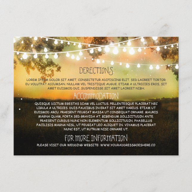 Cartes d'information mariage avec lumières à corde (Devant)