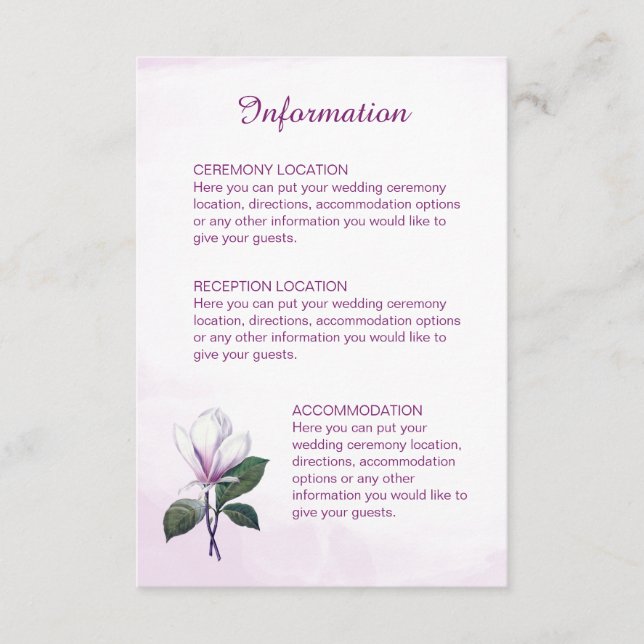 Cartes d'information Mariage Magnolia (Devant)