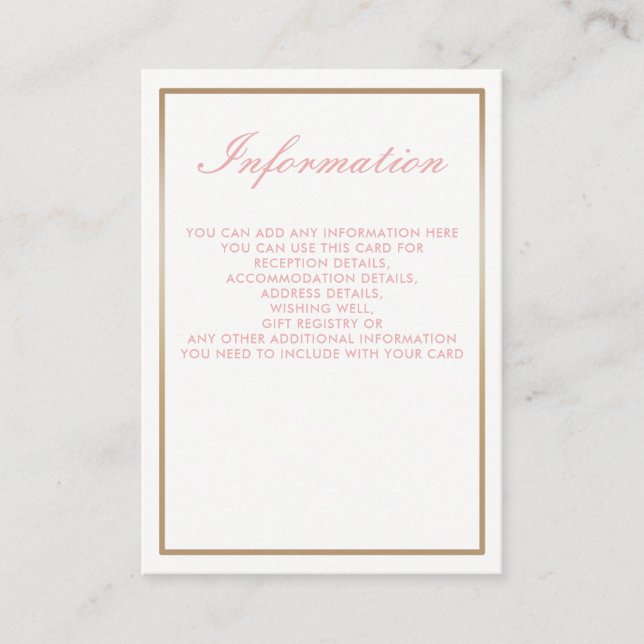 Cartes d'information Mariage simples Blush et Gold (Devant)