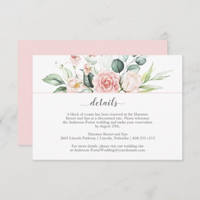 Cartes d'insertion de roses roses et d'eucalyptus (Devant / Derrière)