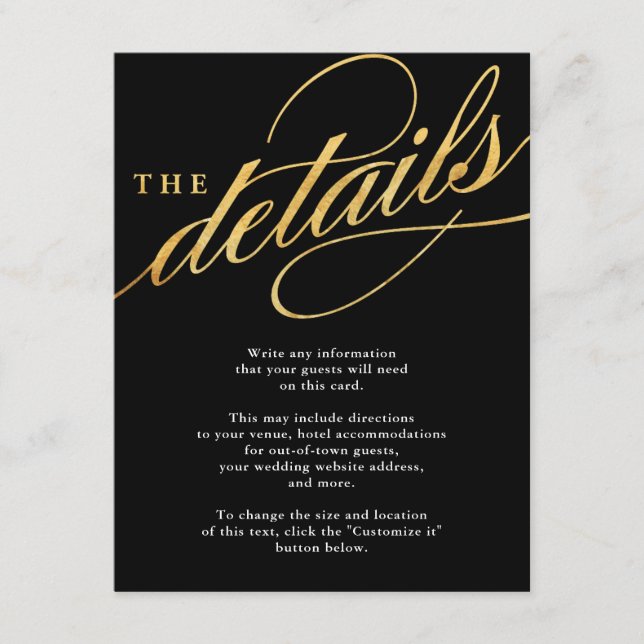 Cartes d'insertion de texte moderne noir et or uni (Devant)
