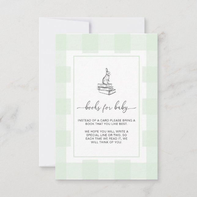 Cartes d'insertion pour livres de lapin en gingham (Devant)