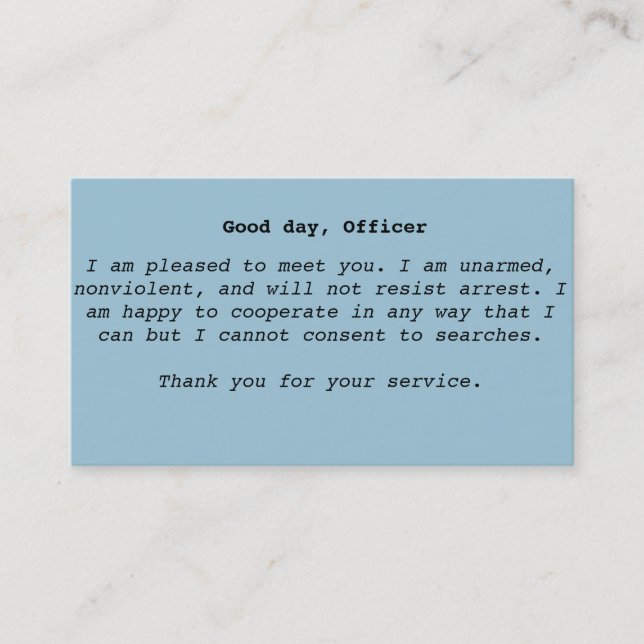 Cartes d'interaction de police (Devant)