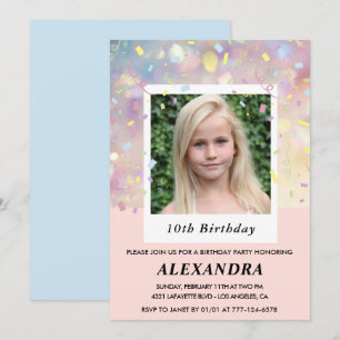 Cartes d'invitation 10ème anniversaire rose Confet