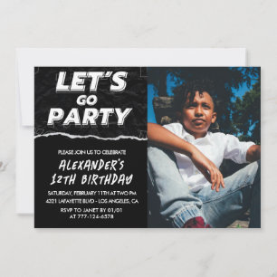 Cartes d'invitation 12 ans garçon noir Photo 