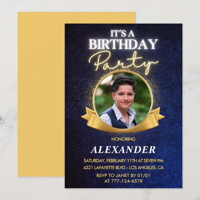 Cartes d'invitation 17e anniversaire Hommes Élégan (Devant / Derrière)