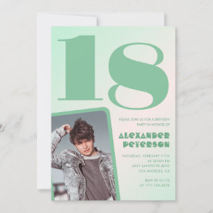 Cartes d'invitation 18 ans garçon dégradé vert Pho