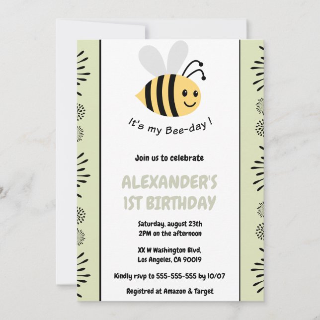 Cartes d'invitation 1er anniversaire Abeille Migno (Devant)