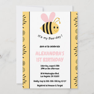 Cartes d'invitation 1er anniversaire Abeille Migno