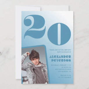 Cartes d'invitation 20 ans garçon dégradé bleu Pho