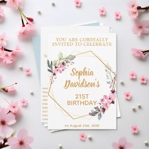 Cartes d'invitation 21e anniversaire Fleur de ceri