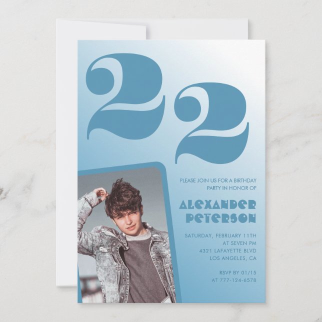 Cartes d'invitation 22e anniversaire garçon dégrad (Devant)