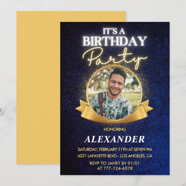 Cartes d'invitation 24e anniversaire hommes Élégan (Devant / Derrière)