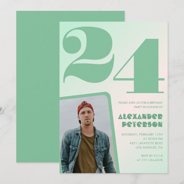 Cartes d'invitation 24ème anniversaire avec dégrad (Devant / Derrière)