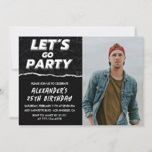 Cartes d'invitation 25 ans hommes photo noir 