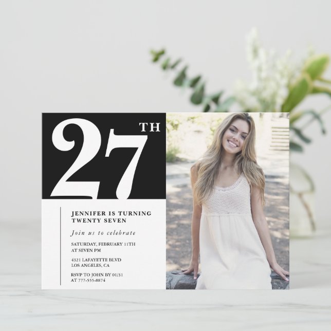 Cartes d'invitation 27e anniversaire Photo Chic No (Debout devant)