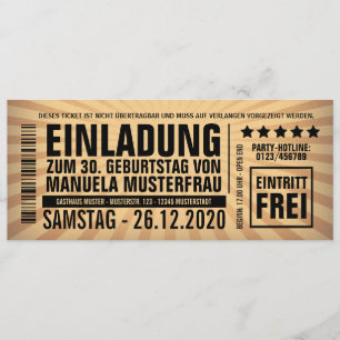 Cartes d'invitation 30 ans – Billet d'entrée