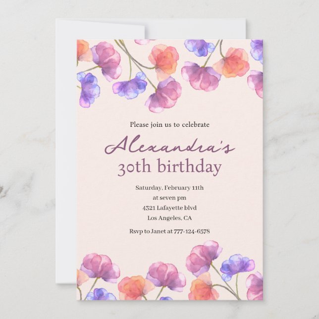 Cartes d'invitation 30 ans Boho Floral Chic (Devant)