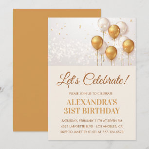Cartes d'invitation 31e anniversaire Ballons Or