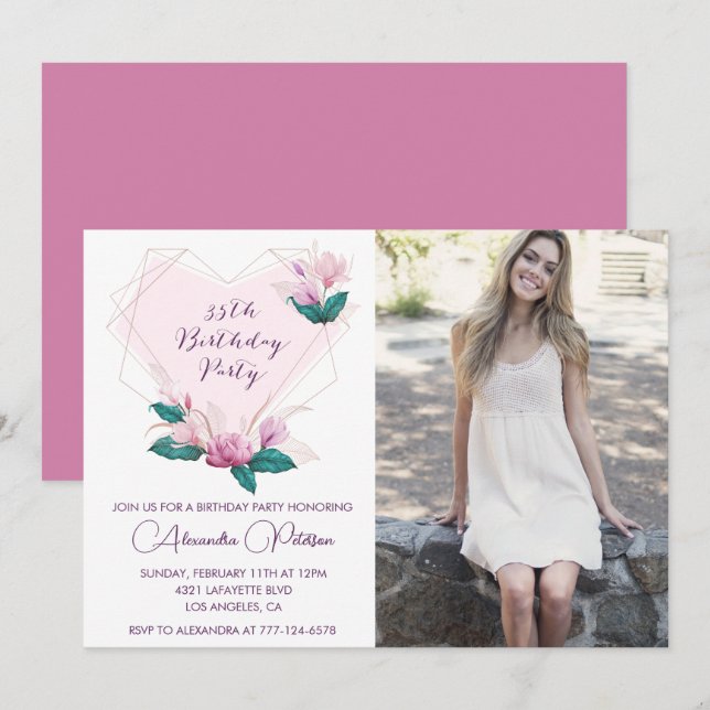 Cartes d'invitation 35e anniversaire Élégant Boho  (Devant / Derrière)