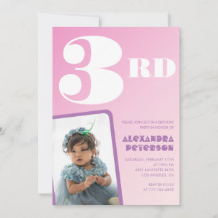 Cartes d'invitation 3ème anniversaire rose Fille P