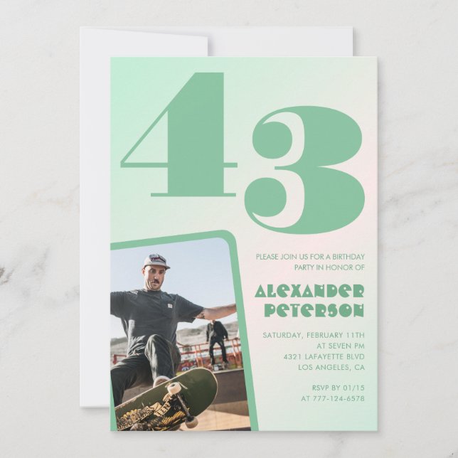 Cartes d'invitation 43e anniversaire garçon dégrad (Devant)
