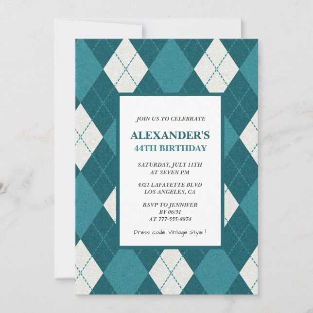 Cartes d'invitation 44e anniversaire Hommes Bleu V (Devant)