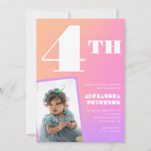 Cartes d'invitation 4ème anniversaire rose Photo c