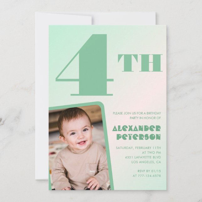 Cartes d'invitation 4ème anniversaire vertes avec  (Devant)