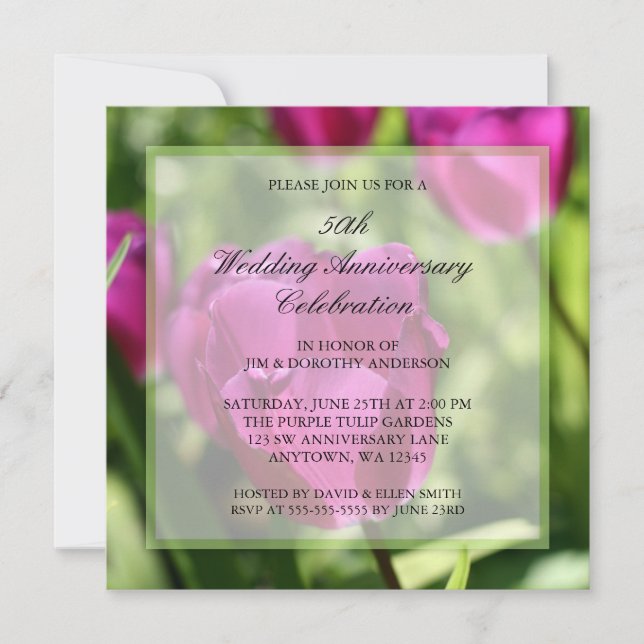 Cartes d'invitation 50 ans de mariage aux tulipes  (Devant)