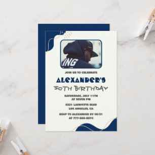 Cartes d'invitation 50 ans Hommes Bleu Simple Phot