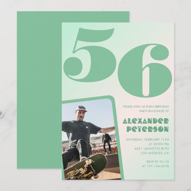 Cartes d'invitation 56e anniversaire garçon Photo  (Devant / Derrière)