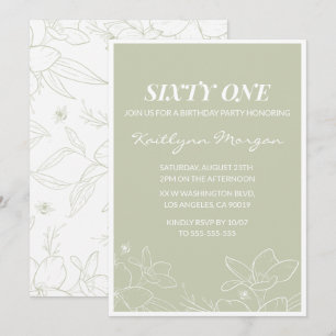 Cartes d'invitation 61ème anniversaire Floral Vert