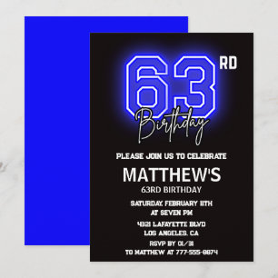 Cartes d'invitation 63e anniversaire Neon Black Ho
