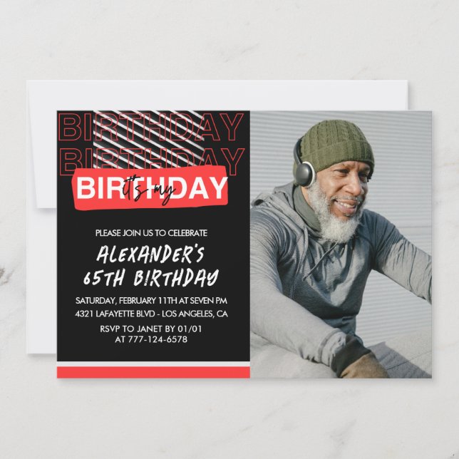 Cartes d'invitation 65e anniversaire Hommes Photo  (Devant)