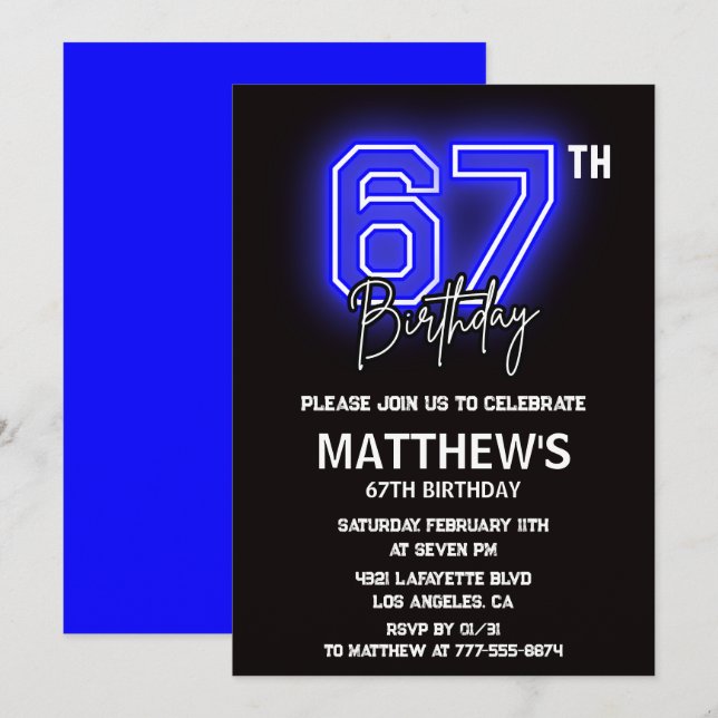 Cartes d'invitation 67e anniversaire Hommes Sport  (Devant / Derrière)