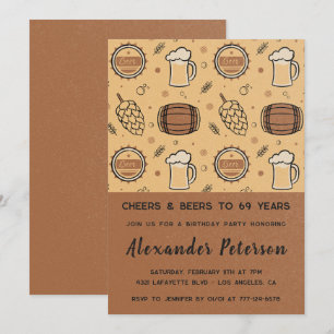 Cartes d'invitation 69e anniversaire Hommes Bière