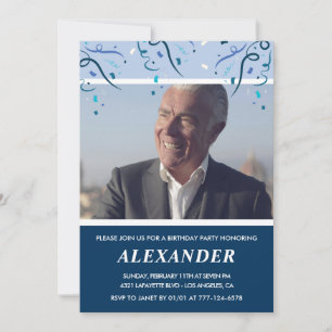 Cartes d'invitation 70 ans homme Photo Bleu marine