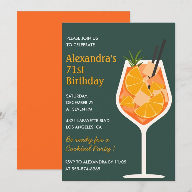 Cartes d'invitation 71e anniversaire cocktail élég (Devant / Derrière)