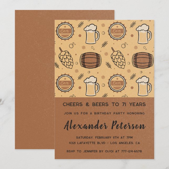 Cartes d'invitation 71e anniversaire Hommes Bière  (Devant / Derrière)