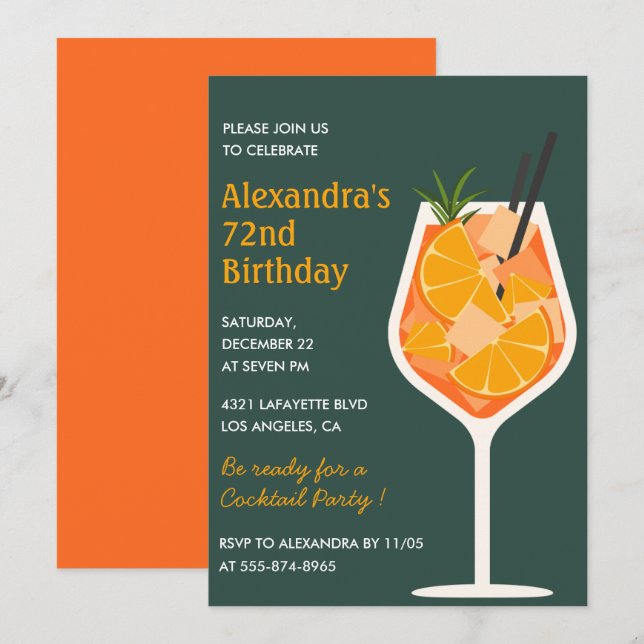 Cartes d'invitation 72ème anniversaire cocktail él (Devant / Derrière)