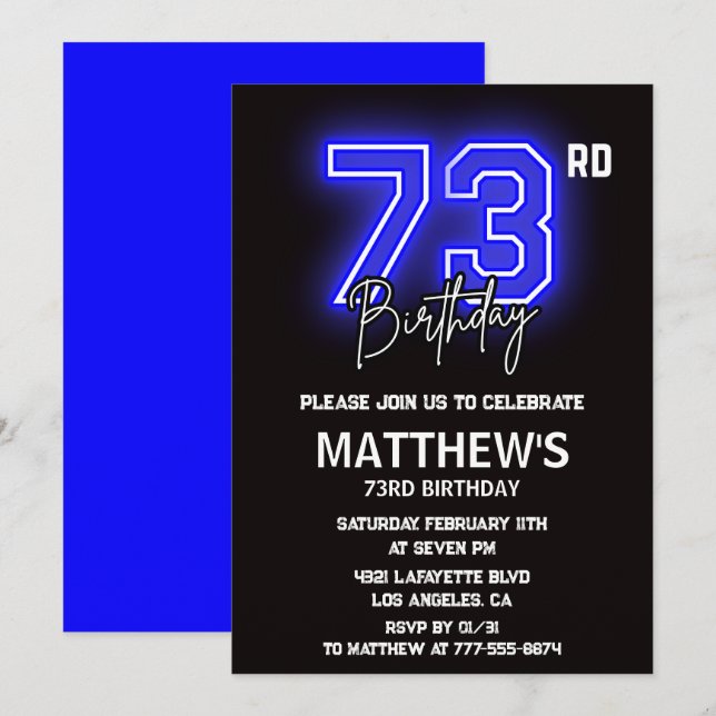 Cartes d'invitation 73e anniversaire Hommes Sport  (Devant / Derrière)