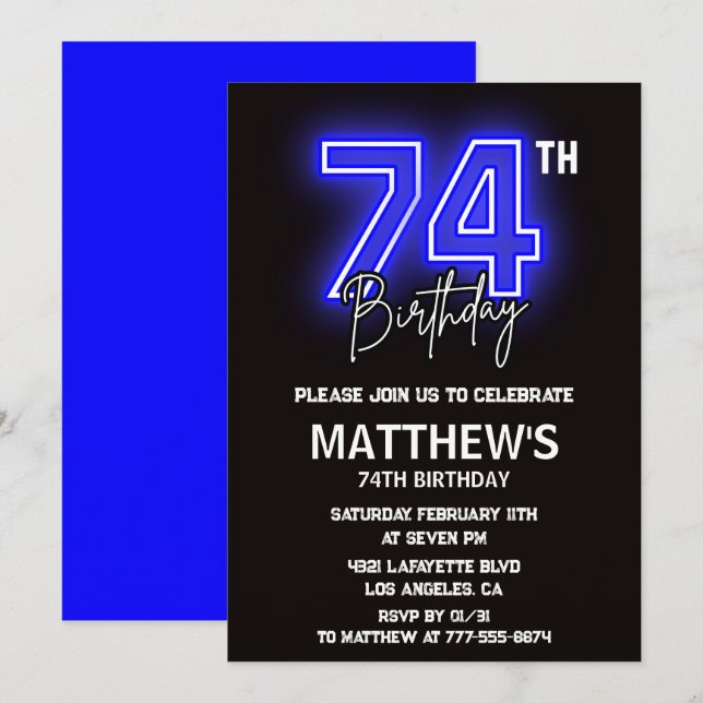 Cartes d'invitation 74e anniversaire Hommes Sport  (Devant / Derrière)
