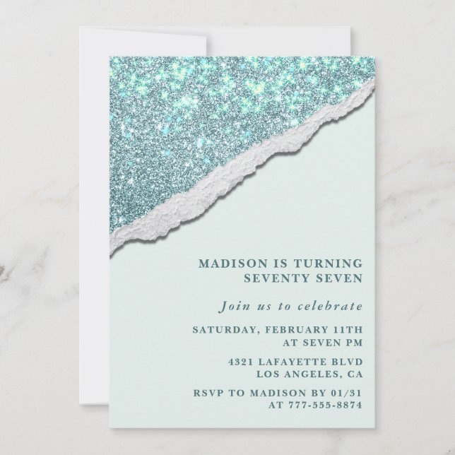 Cartes d'invitation 77 ans Elegant Glitter Sparkle (Devant)