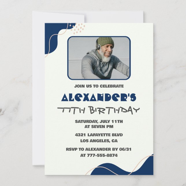 Cartes d'invitation 77 ans Hommes Navy Blanc  (Devant)