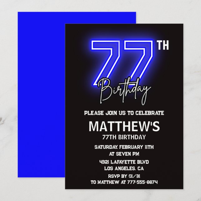 Cartes d'invitation 77e anniversaire Hommes Sport  (Devant / Derrière)