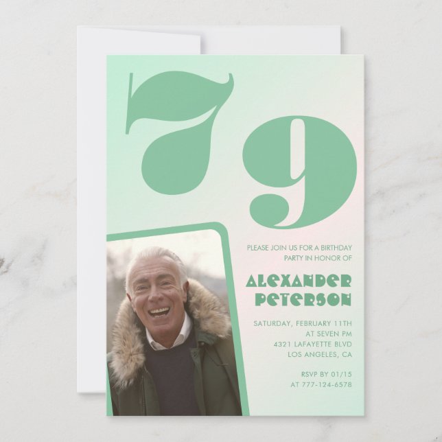 Cartes d'invitation 79e anniversaire garçon photo  (Devant)