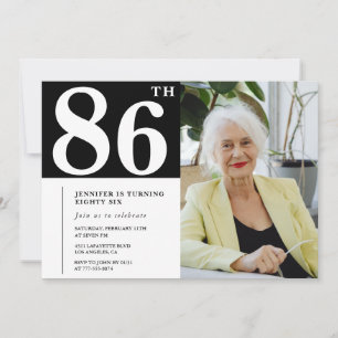 Cartes d'invitation 86e anniversaire Photo noir et