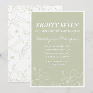Cartes d'invitation 87ème anniversaire Fleurs Vert