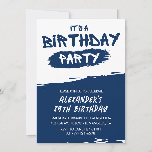 Cartes d'invitation 89e anniversaire Navy Blue Hom (Devant)